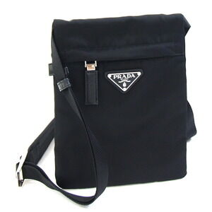 Prada Shoulder Bag Black Nylon Leather carrying across the body logo